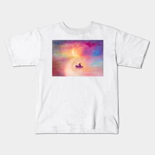 Sleeping fisherman under the moon - watercolor painting Kids T-Shirt